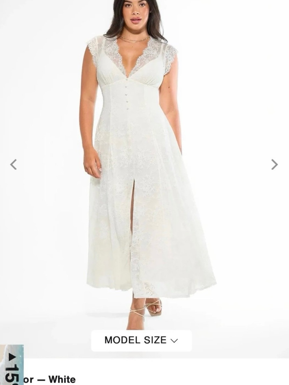 Lace-Trim White Maxi Dress with Front Slit